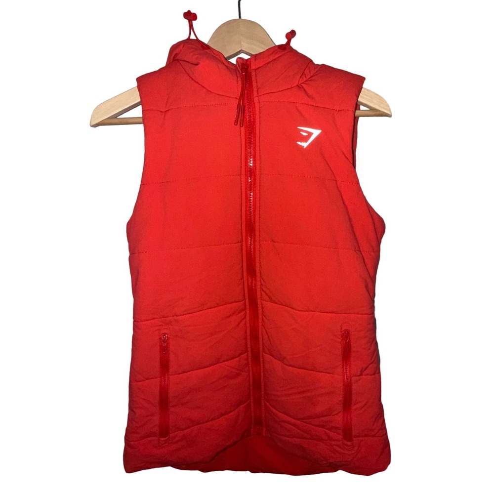 Gymshark Sporty Coral Puffer Vest Hooded Sleeveless Full Zip Logo Women's S